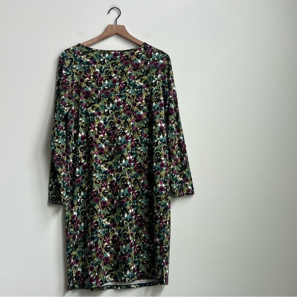 J. Jill Wearever Collection Shift Dress Floral Print Rayon Stretch Long Sleeve S - Picture 9 of 11